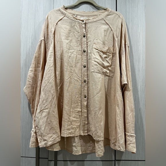 Free People Keep It Simple Oversized Button Down Shirt Shell Pink Size Medium - Picture 3 of 14
